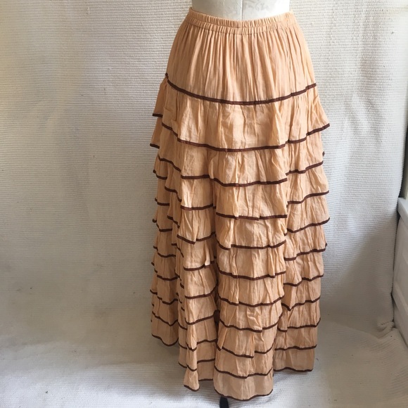 Vintage 70s Tiered Ruffle Maxi Skirt Prairie Dress - Picture 5 of 9